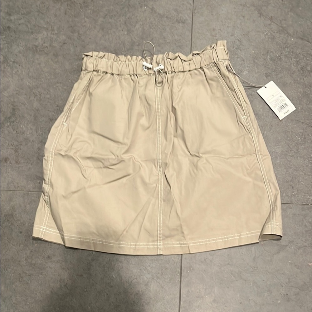 A New Day Tan Ruched Mini Skirt with Elastic Waist - NWT